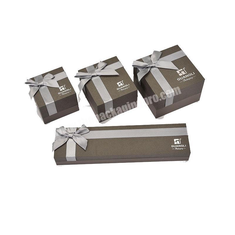 Luxury jewelry gift packaging with bow plastic core paper cover brown gift box jewellery