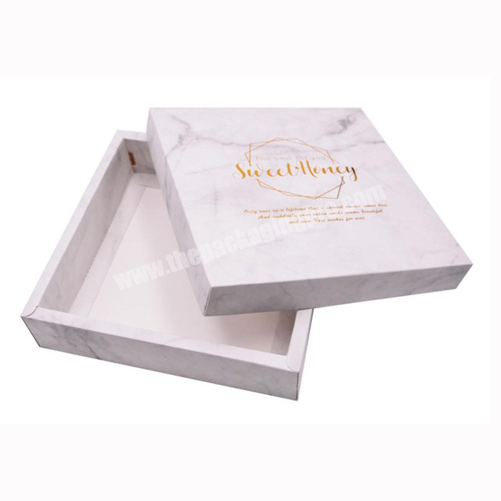 Custom Hair Packaging Boxes Marble White Lid And Base 2 Piece Gift Box For Clothing Makeup Cosmetic Lip Gloss Apparel