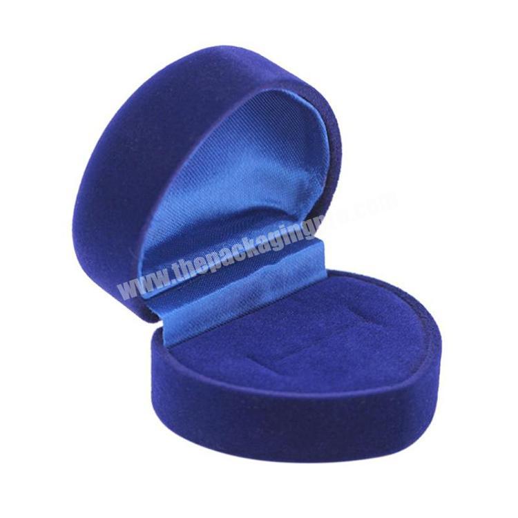Luxury heart shape embossing logo blue velvet packaging ring jewelry box