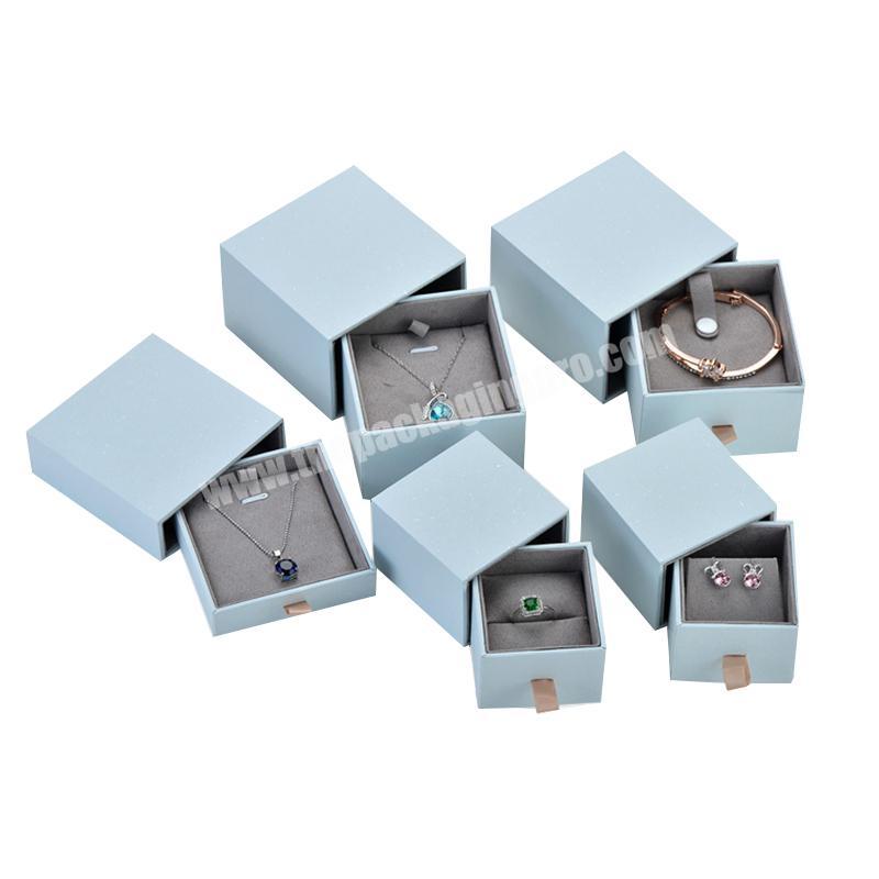 New arrival blue cardboard custom logo necklace ring bracelet bangle drawer paper jewelry box