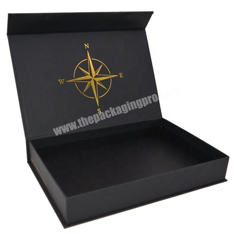 Luxury Custom Gold Hot Stamp Logo Matt Black Rigid Clamshell Packaging Cardboard Folding Box For Magnetic Closure Gift Box