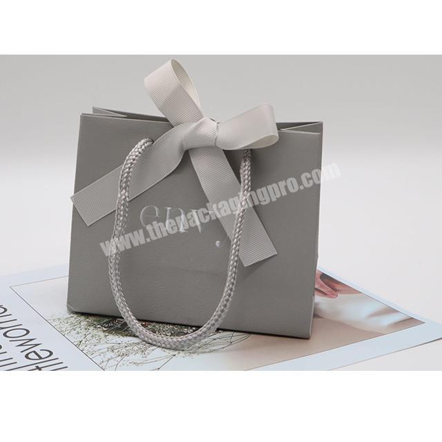 Grey bags ribbons silver logo jewelry packaging bag with customized LOGO