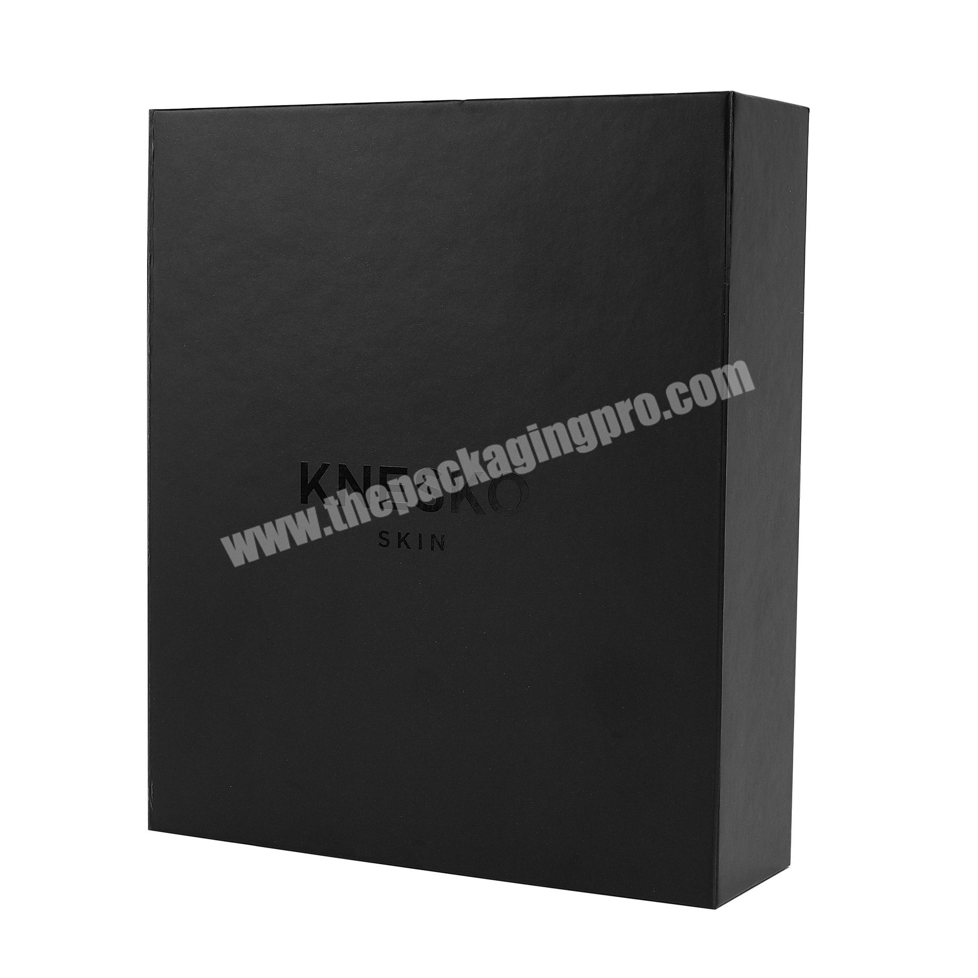 Black Printed Collapsible Rigid Cardboard Paper Storage Packaging Box With Magnets Flap For Cosmetics