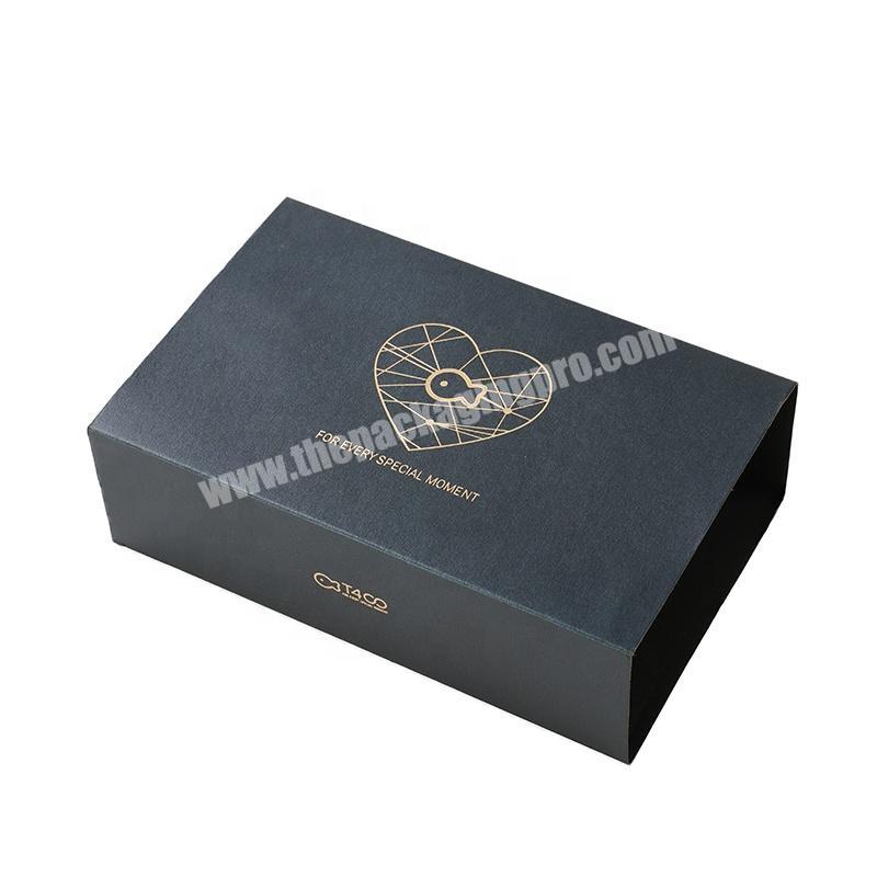 Customized logo recycled black paper foldable packaging box with separate lid
