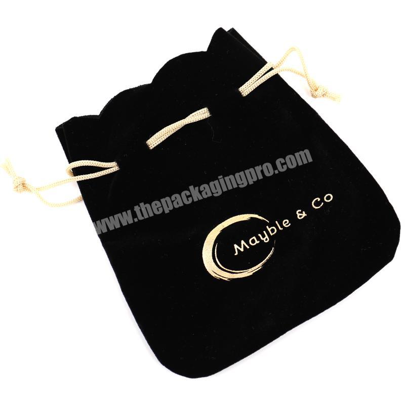 fashion black Jewelry Pouch Velvet Gift Bag with gold Logo Hot stamping Round
