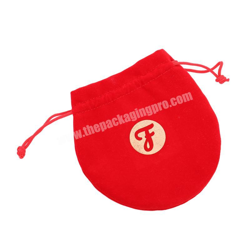 High Quality Soft Drawstring Red Velvet Gift Pouch With Gold Printing For Pristine Beaute Gift Pouch
