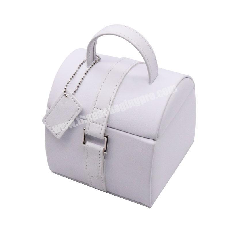 Women's Portable PU Leather White Mini Small Custom Jewelry Travel Box
