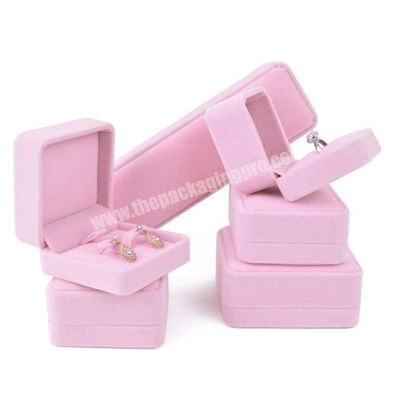 luxury custom name large  small hot pink earring ring boxes jewellery packaging logo necklace ring velvet jewelry box