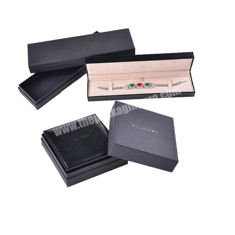 China supplier Custom wholesale embossed logo printed jewelry boxes black leather Luxury jewelry box packaging