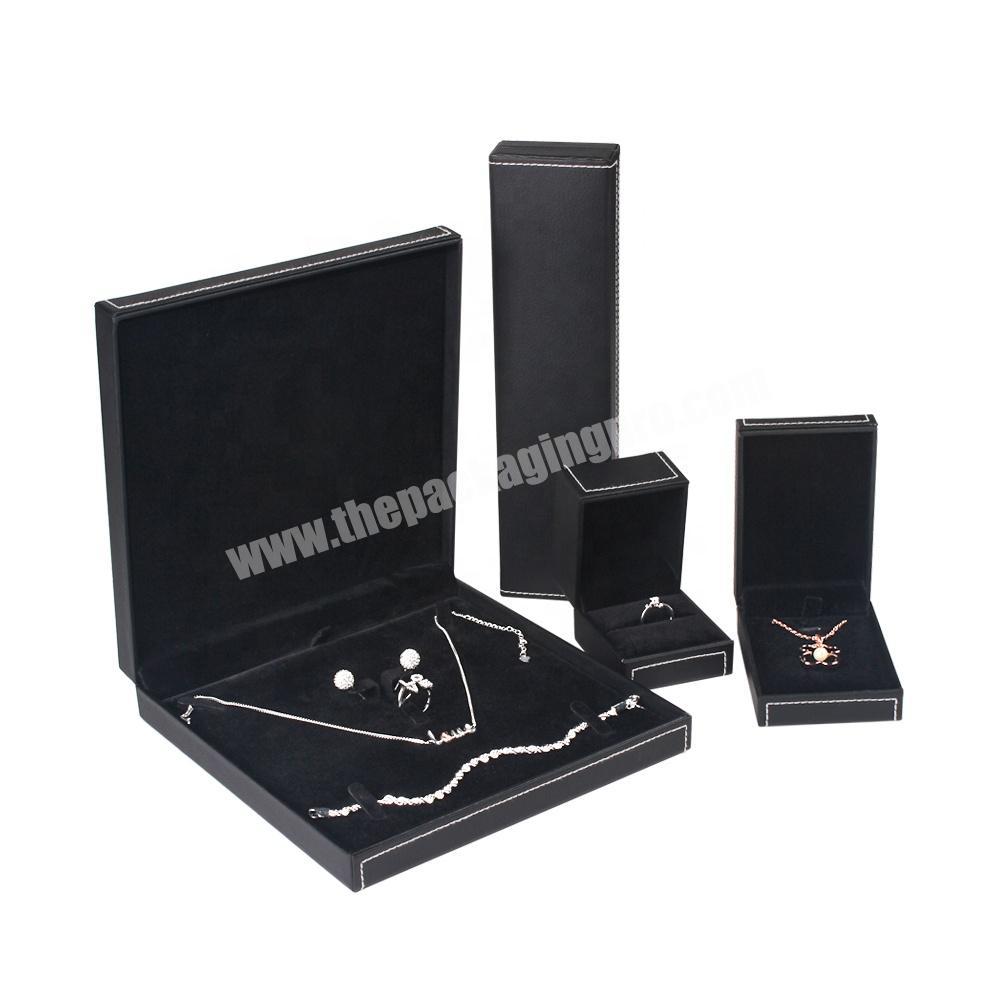 pu black leather jewelry box High quality leatherette pendant bracelet logo custom packaging gift jewellery box
