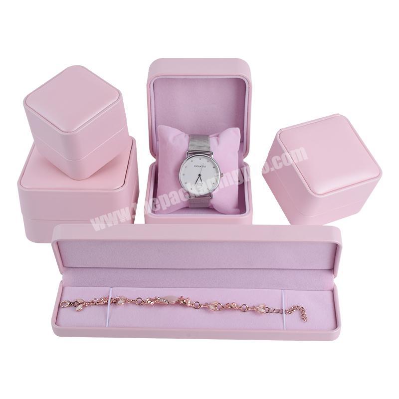 Wholesale Elegant Luxury Pu Leather Pink Custom Logo Printed Jewelry Boxes