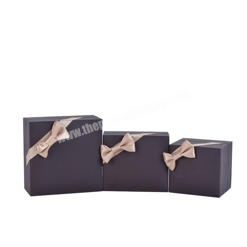 wholesale customize printed your logo ribbon bow grey jewelry box for jewellery