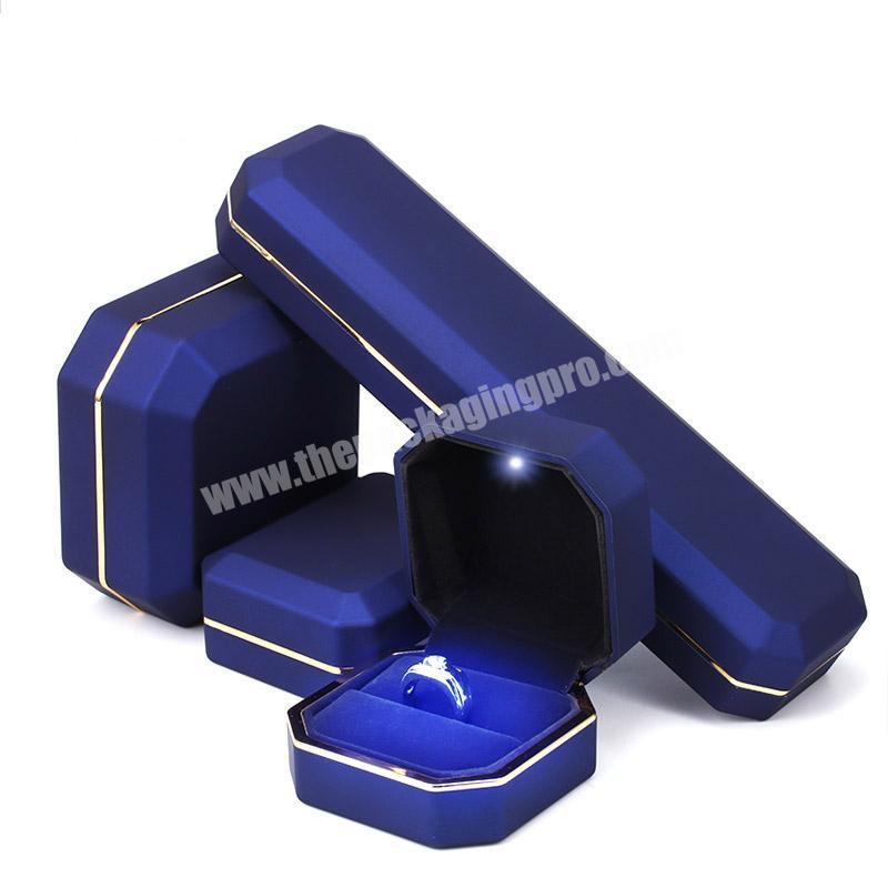 Elegant custom logo printed jewellery box set blue plastic materials led ring box jewelry