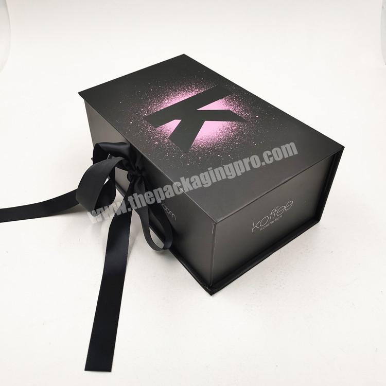 Custom luxury handbag packaging box magnetic closure gift boxes with lid matte black