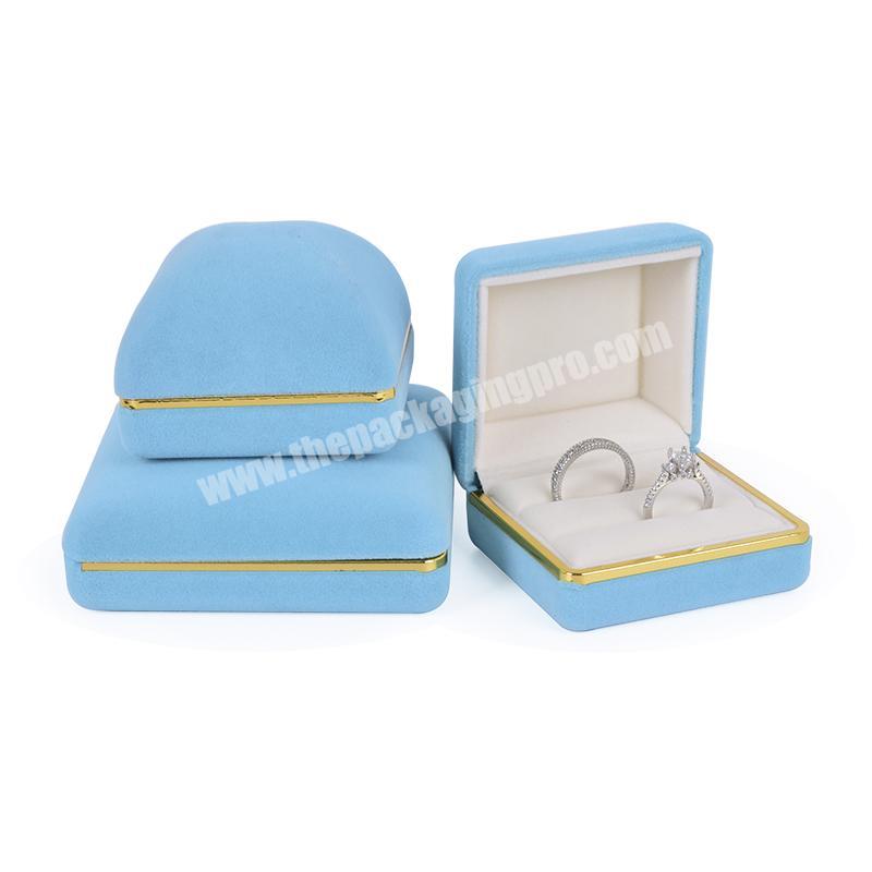 Wholesale Elegant Luxury Custom Blue Double Ring Velvet Jewellery Box