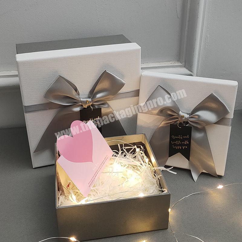 Retail Rigid Large Rectangular Grey Box Scarf, Belt, Wallet, Perfume Packaging Gifts Box with Ribbon Lid