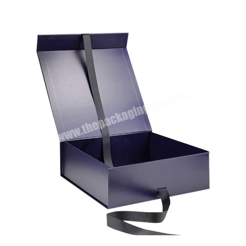 Large Luxury Custom Foldable Magnetic Black White Paper Cardboard Hamper Large Gift Box With Ribbon