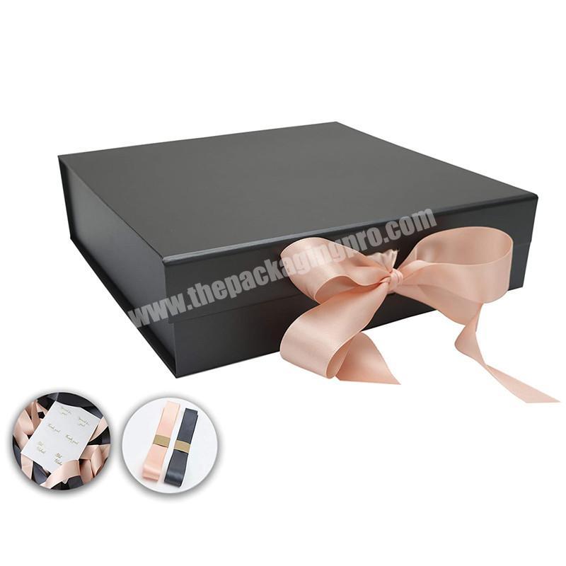 Custom Logo Cardboard Paper Packaging Foldable Magnetic Gift Box With Ribbon
