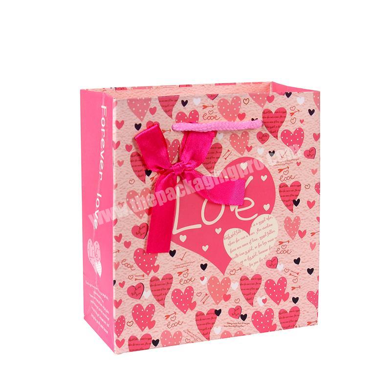 Accept Customised Bowknot Lovely Printing Matte Portable Pink Heart Cake Paper Packing Bags