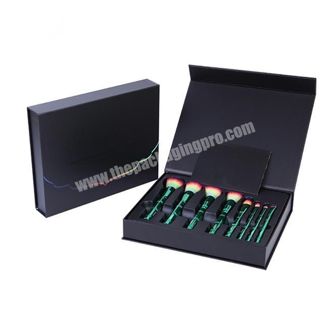 Custom Luxury Rigid Cardboard Magnetic Makeup Brush Packaging Black Paper Box with Magnetic Lid
