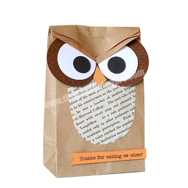 Cute Cartoon Animal Owl Brown Craft Paper Gift Bag Without Handle