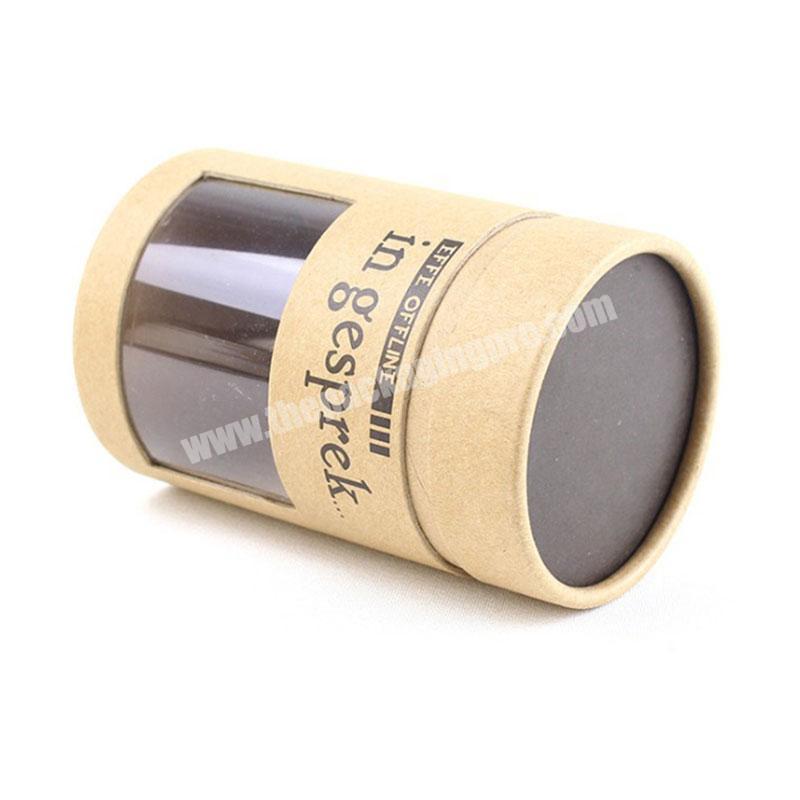 Custom Cylinder Packaging Recycled Brown Kraft Paper Material Sports Towel Packaging Paper Tube with Clear PVC Window