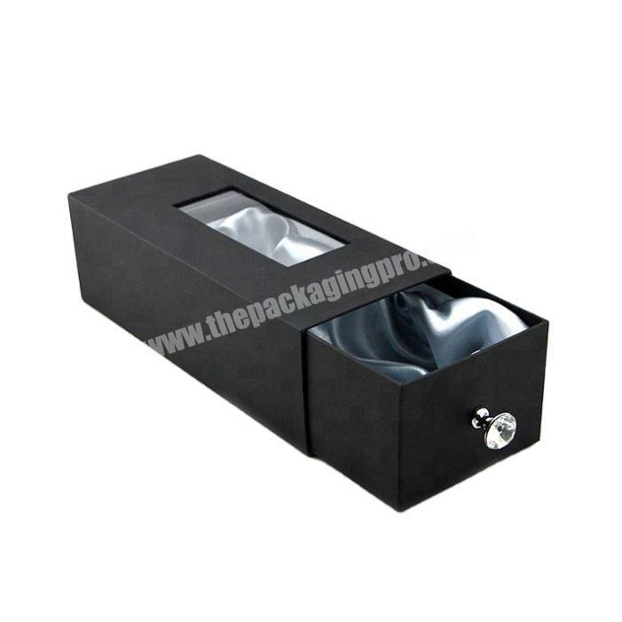 Custom Luxury Cardboard Black Sliding Drawer Gift Box With Window Hair/ Extension Packaging Boxes With Silk