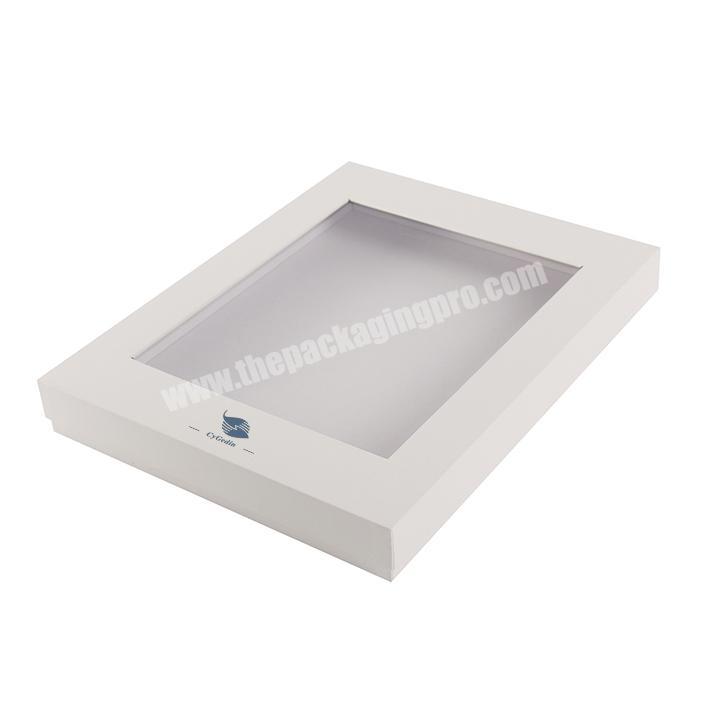 Custom White Paper Top Lid Gift Box with Clear PVC Window Wholesale Garment Gift Packaging Box