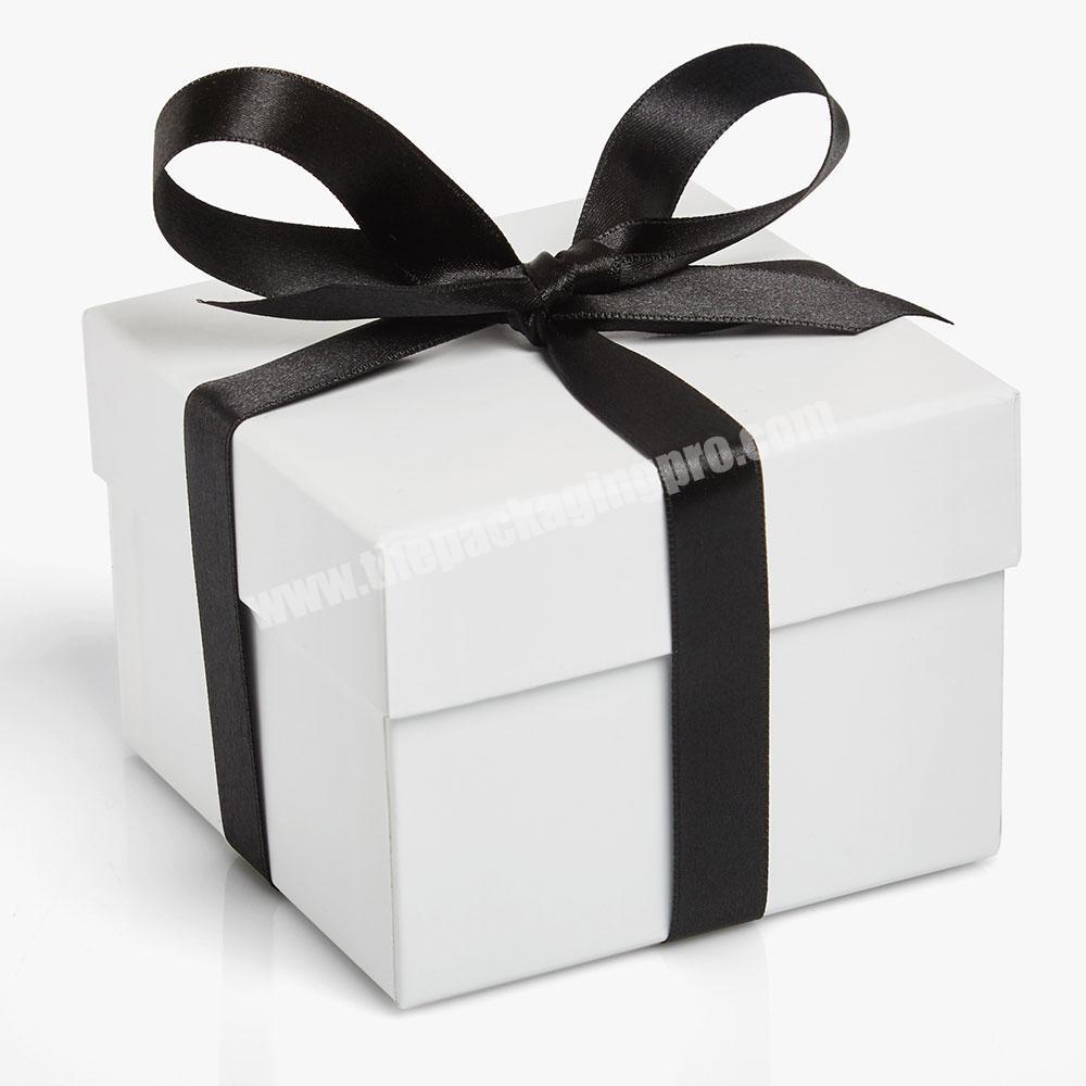 Custom Logo Hard Paper Made Jewelry Packaging White Gift Box with Black Ribbon Lid