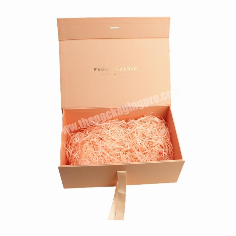 Custom Paper Brand Clothing Packaging Luxury Cardboard Folding Magnetic Gift Box With Ribbon