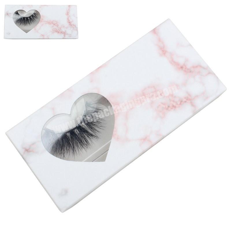 Custom Label Empty Eyelash Box Pink Marble Paper Magnetic False Eyelash Packaging Box with Heart Window