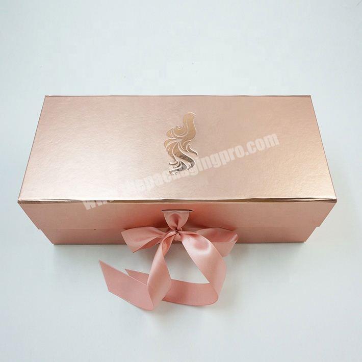 Hair Extension Custom Luxury Rose Gold Magnetic Flap Rigid Folding Gift Packaging Foldable Cardboard With Magnetic Closure