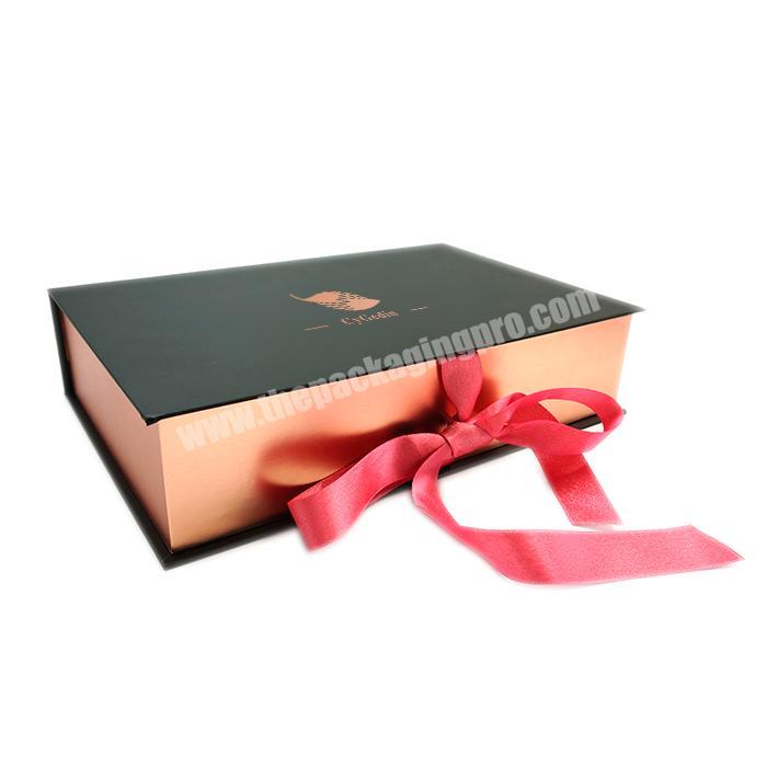 Luxury Rose Gold Book Shape Box Custom Logo Gift Packaging Box With Ribbon