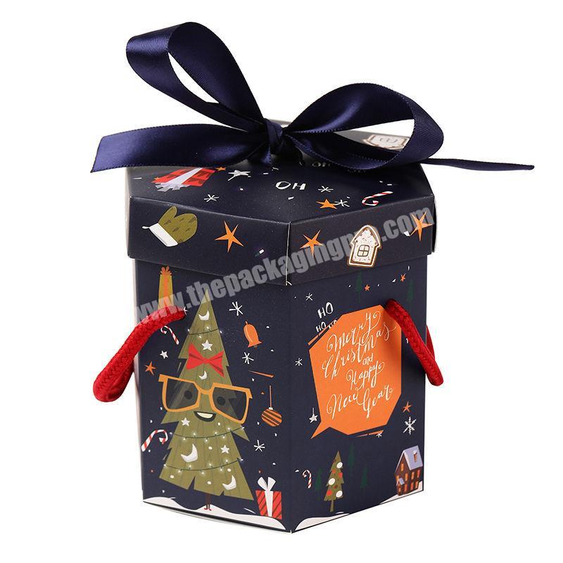 High Quality Rigid Polygon Box With Handle Christmas/ Employee/Apple Gift Box