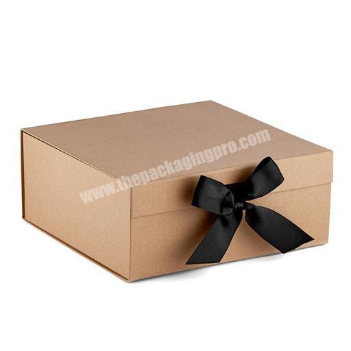 Custom Logo Natural Kraft Paper Made Clothing Packaging Collapsible Folding Gift Boxes with Ribbon