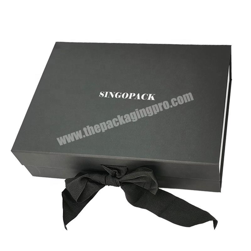 Black Kraft Paper Gift Boxes With Ribbon Magnetic Cardboard caja para regalo