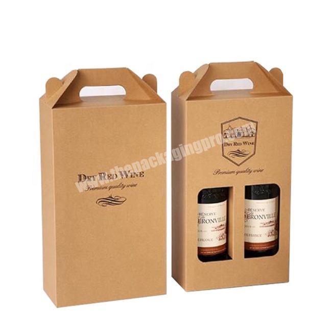 Foldable Two Bottle Kraft Paper 750ml Wine Boxes With Clear Windows