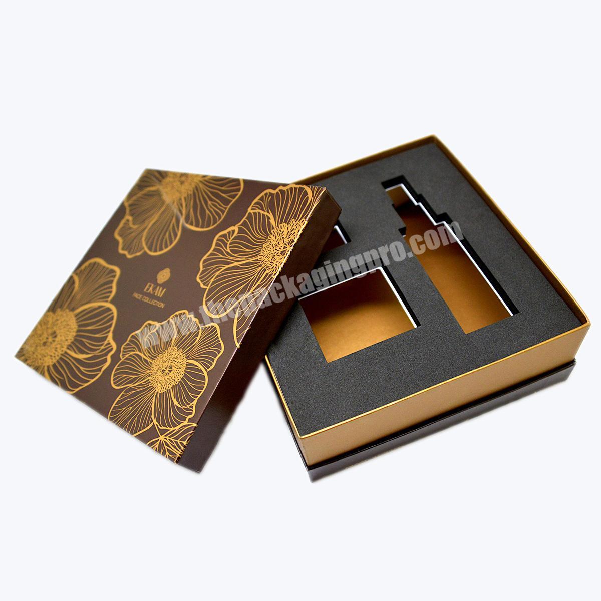 Custom printed Cardboard Gift Packaging Gold Foiled Lid and Base Shoulder Type Black Paper Box