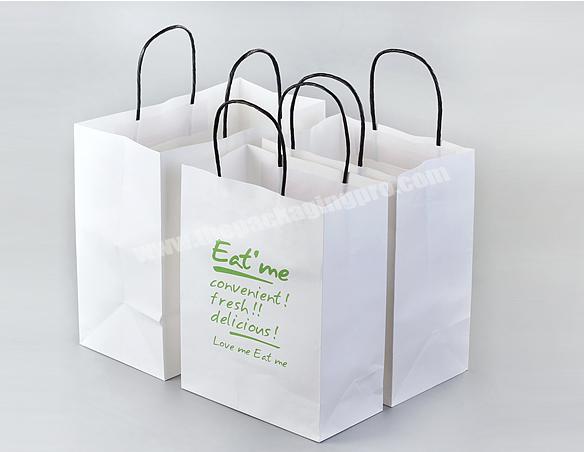 Wholesale foldable white kraft paper bag shopping fast food drink take out paper bags with handle