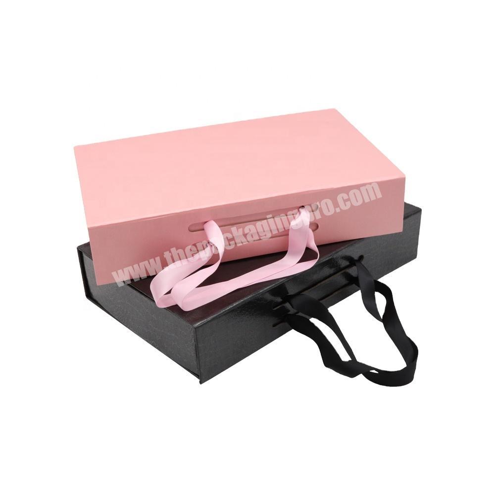 Empty Black Pink Foldable Luxury Underwear Scarf Hat Magnetic Type Folding Gift Box Set With Ribbon