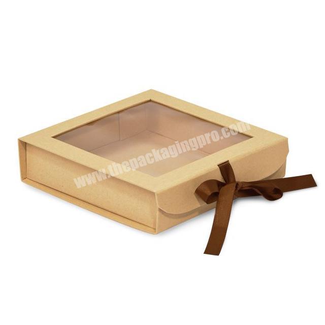 OEM High Quality Recyclable Natural Brown Craft Paper Gift Box Packaging with Clear Window