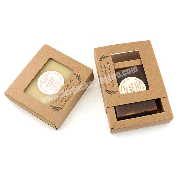 Custom Logo Printed Cardboard Eco Kraft Paper Beauty Packaging Natural Handmade Soap Packaging Box with Clear Window