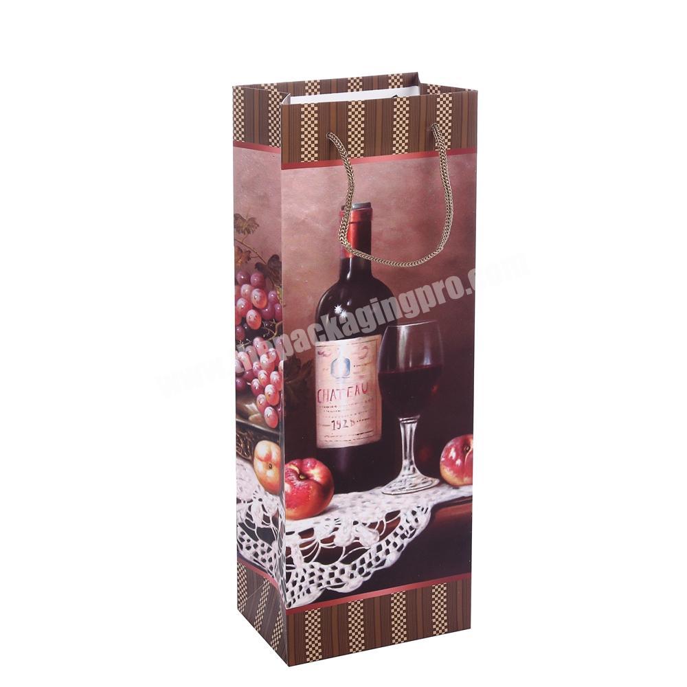 Hot Sale Rectangle Printing Wine Brown Kraft Paper Bags With Rope Handle