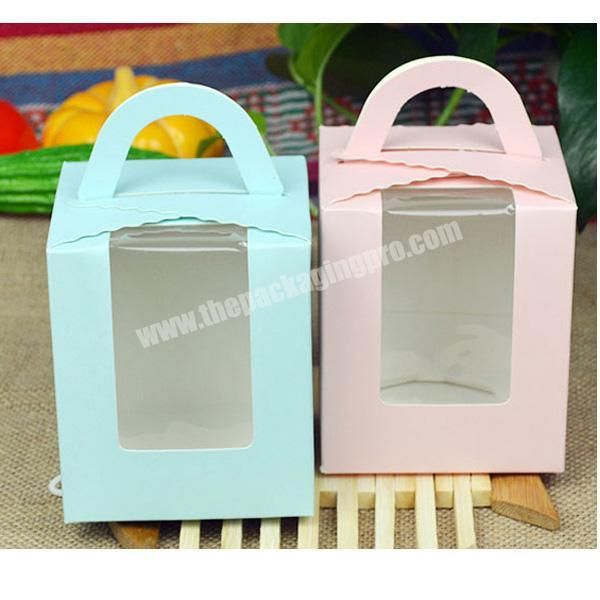 Wholesale Portable Clear PVC Window Muffin Cup Cake Box White Paperboard Single Cupcake Box with Handle