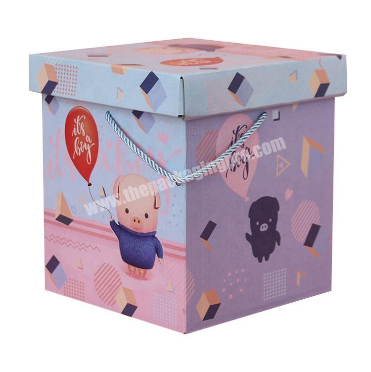 Separate Lid And Base Custom Printed Folding Gift Storage Box Design With Handles