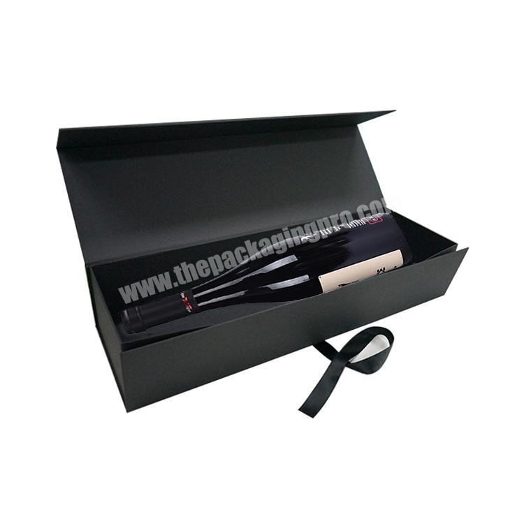 Red Wine Bottle Packaging Gift Black Boxes Foldable Luxury Black Customized Logo Printing Rigid  Magnet Lid Packaging Boxes