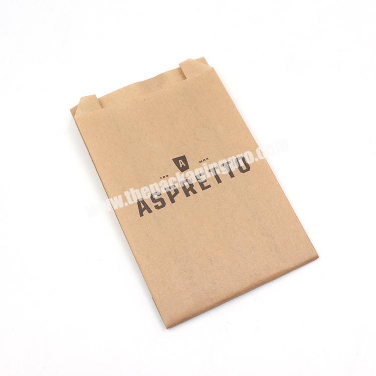 Flat bottom brown grease proof paper packaging bag, brown kraft food packaging glossy paper bag