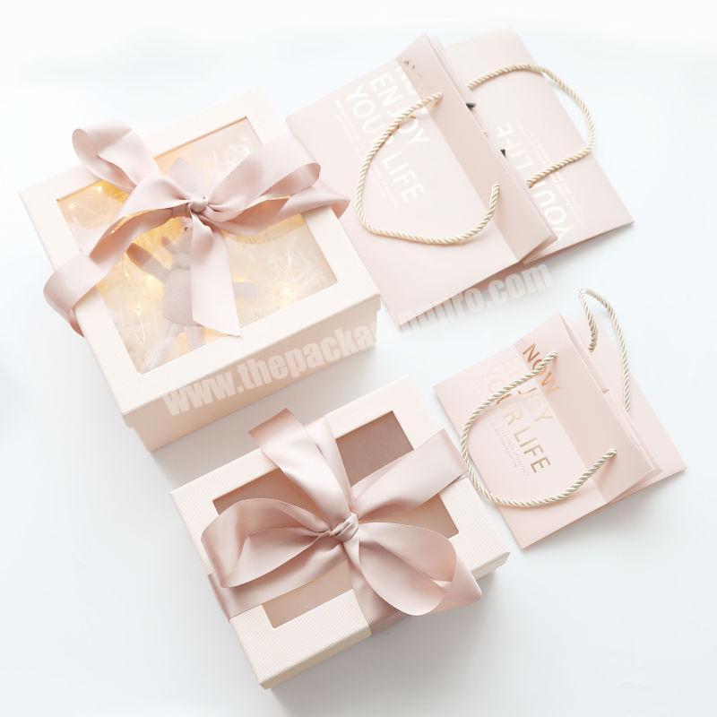 Ready to Ship Luxury Cardboard Square Gift Packaging Set Popular Pink Storage Gift Box with Clear Lid