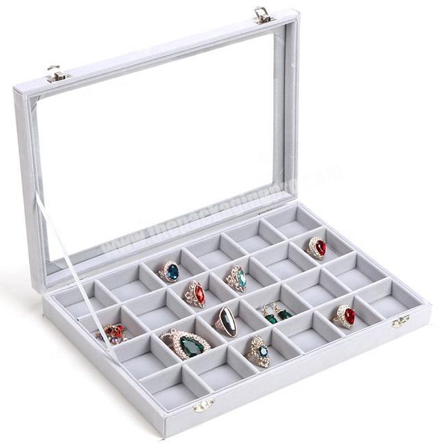 Custom Multi Grid Velvet Jewelry Ring Display Storage Organizer Box with Transparent Window
