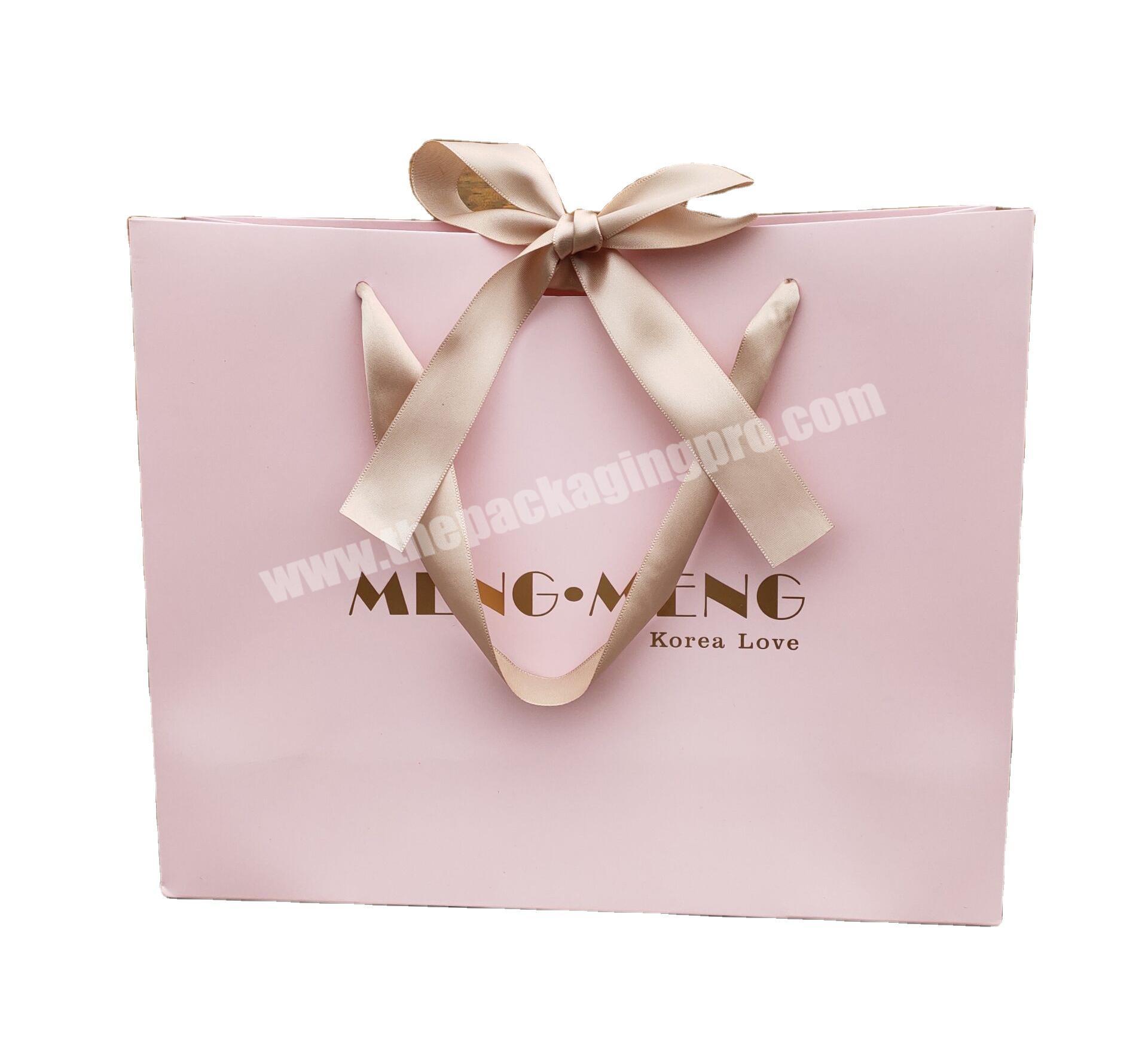 Custom rose gold logo pink wedding bag gift paper shopping bag low MOQ Guangzhou paper bag manufacturing